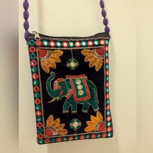 New, small embroidered, purple, elephant purse